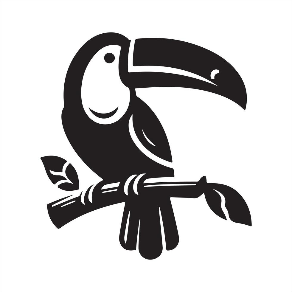 Sleek Toucan Bird Silhouette Logo Clipart in Black on White Background vector