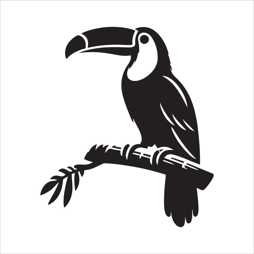 Sleek Toucan Bird Silhouette Logo Clipart in Black on White Background vector