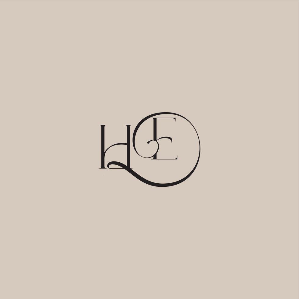 dinamyc curvy initial concept monogram wedding logo letter elegant and luxury style HE vector