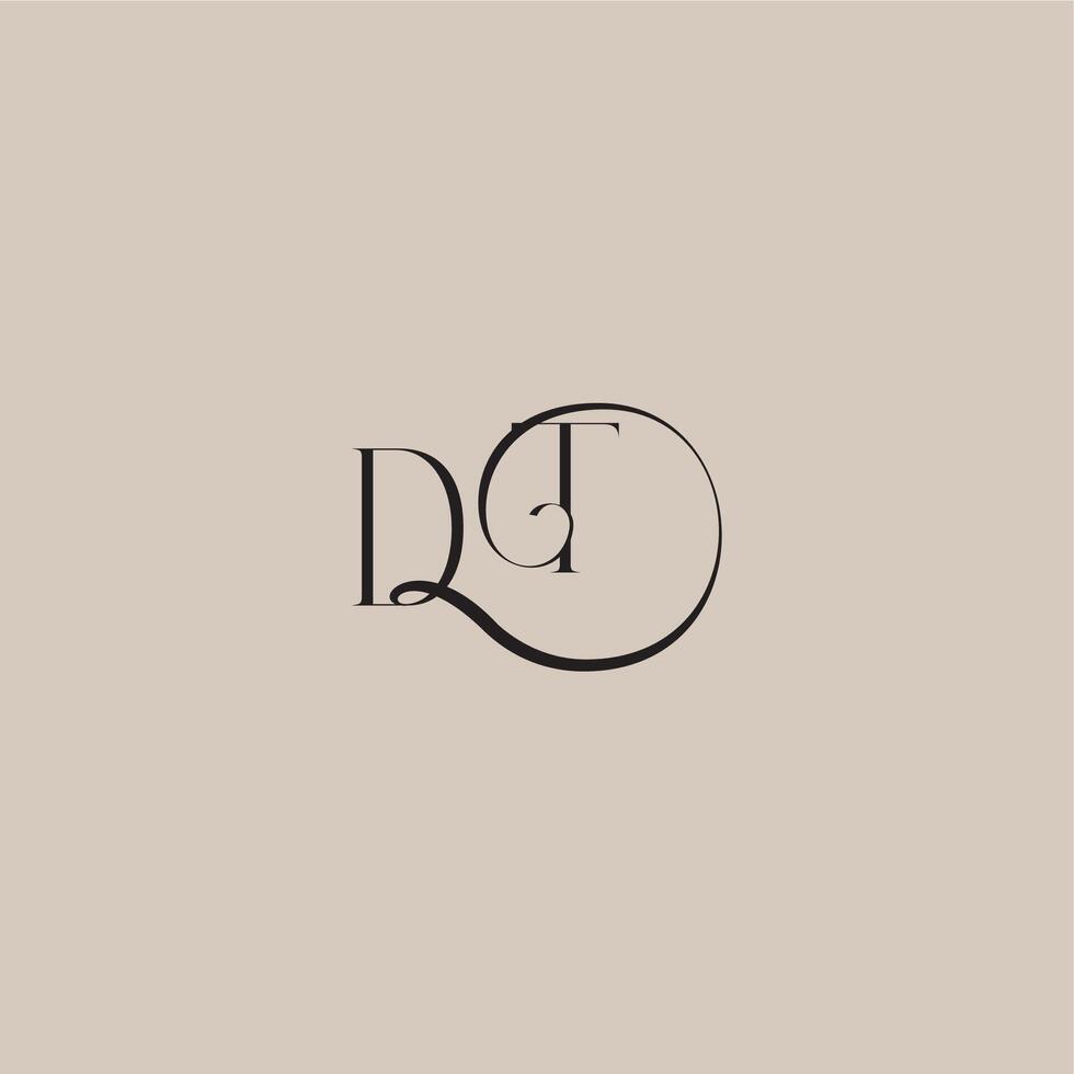 dinamyc curvy initial concept DT elegant and luxury style monogram wedding logo letter vector
