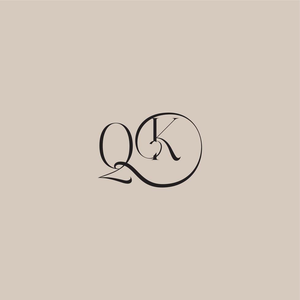 monogram wedding logo elegant and luxury style QK dinamyc curvy initial concept letter vector