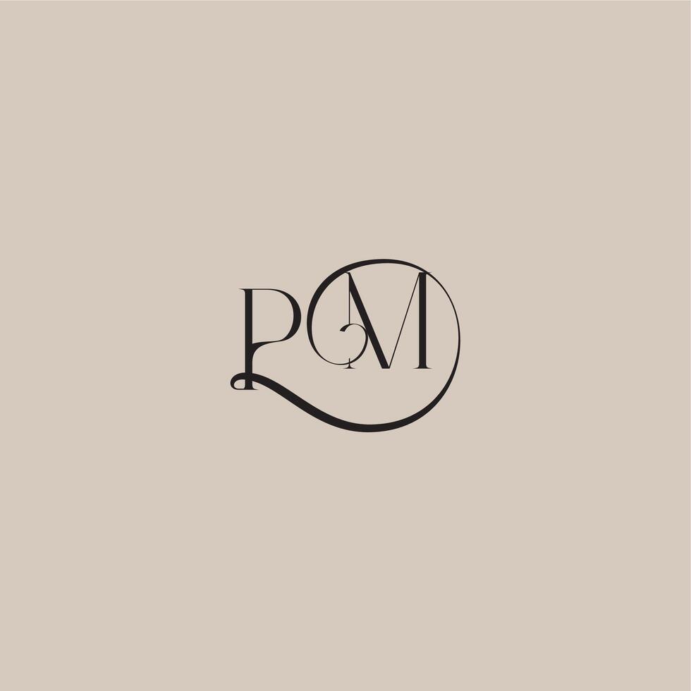 monogram wedding logo elegant and luxury style PM dinamyc curvy initial concept letter vector
