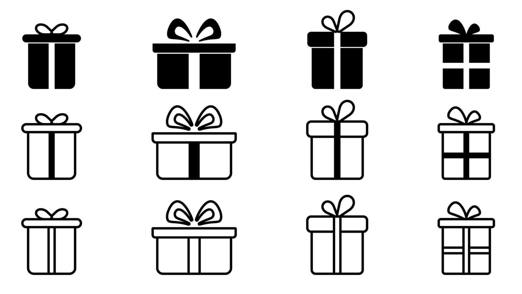 Gift Box Icon Set with Bow in Black and White vector