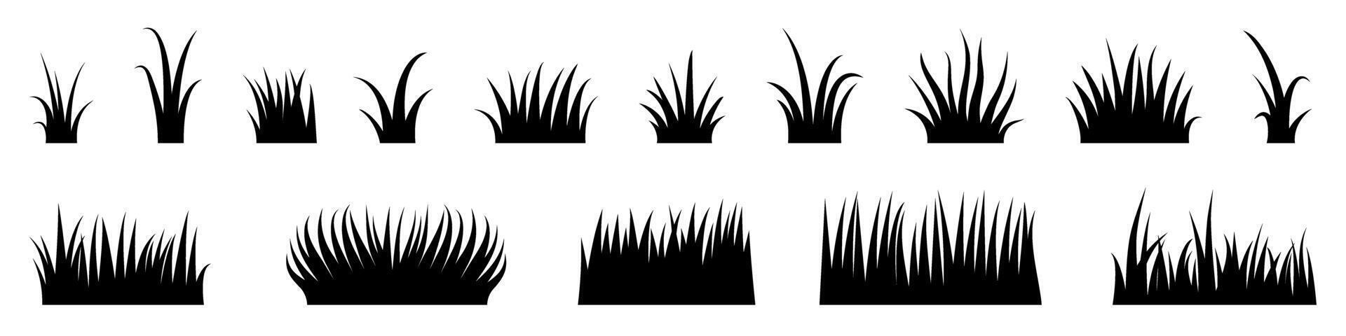 Set of Grass Silhouettes in Various Styles vector