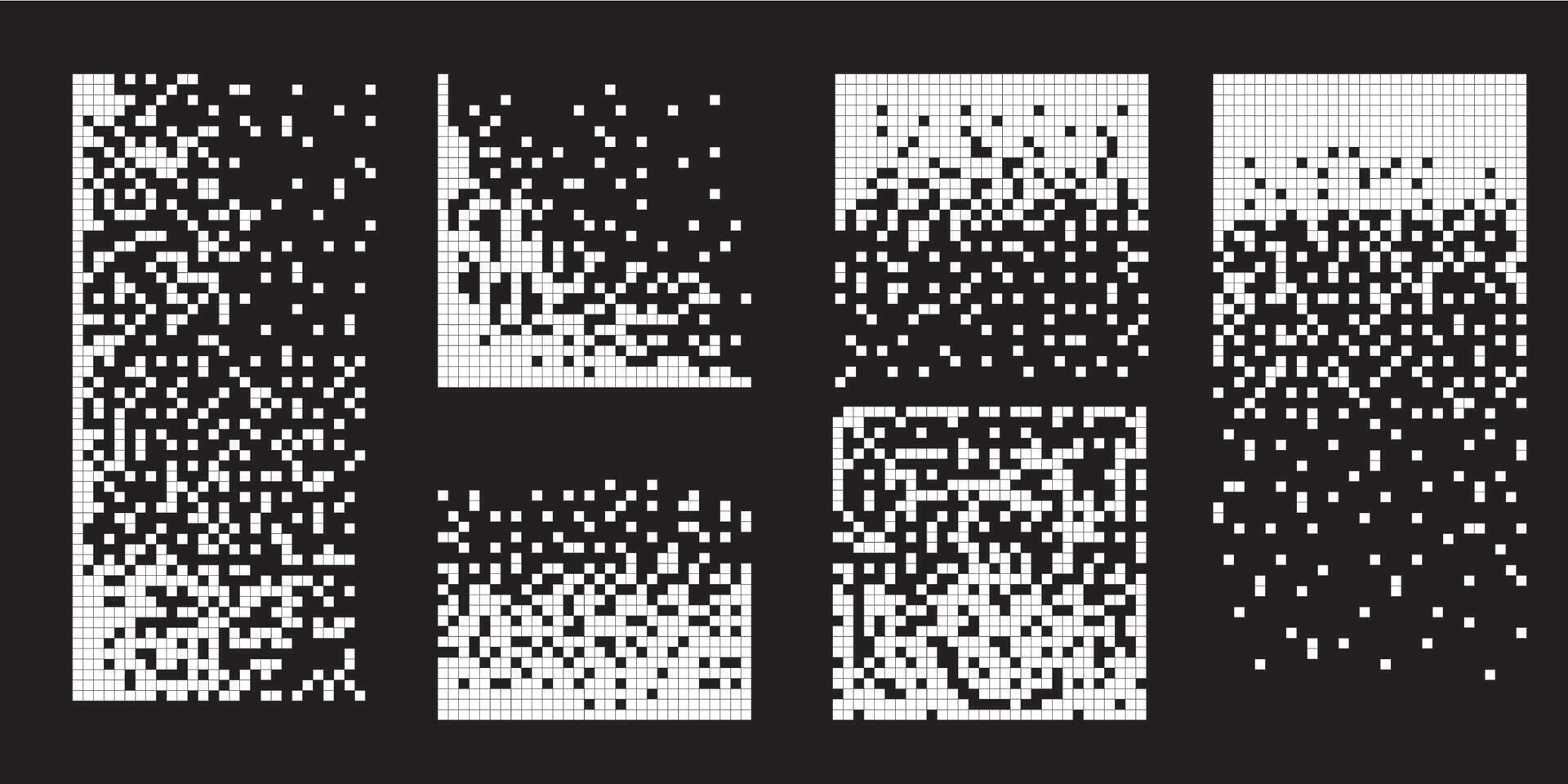 Pixel disintegration background. Decay effect. Dispersed dotted pattern. Concept of disintegration, pixel mosaic textures with simple square particles. vector