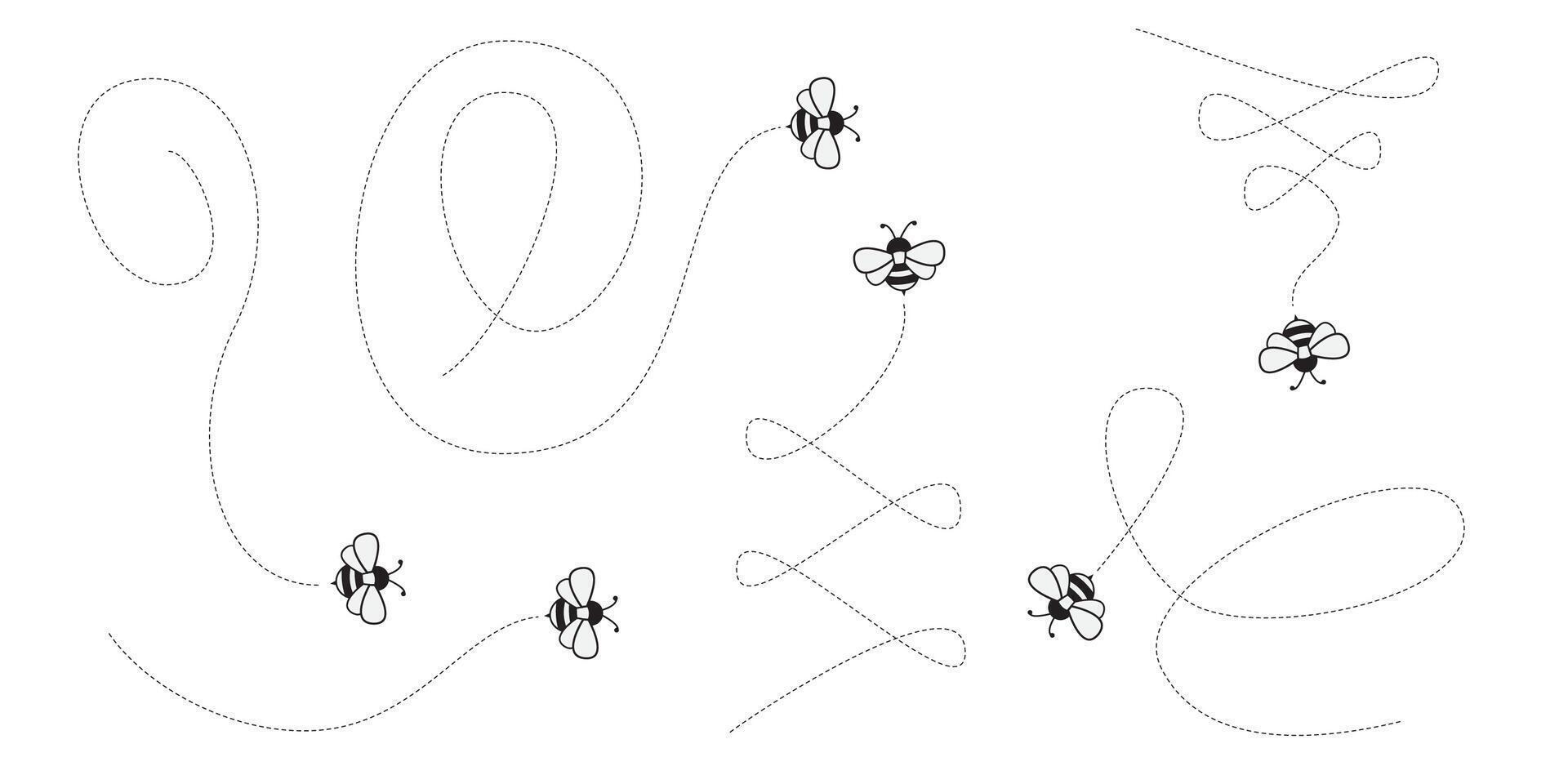Aerial Acrobatics of Bees. Mesmerizing Dotted Paths Forming Spirals, Loops, and Heart Shapes vector