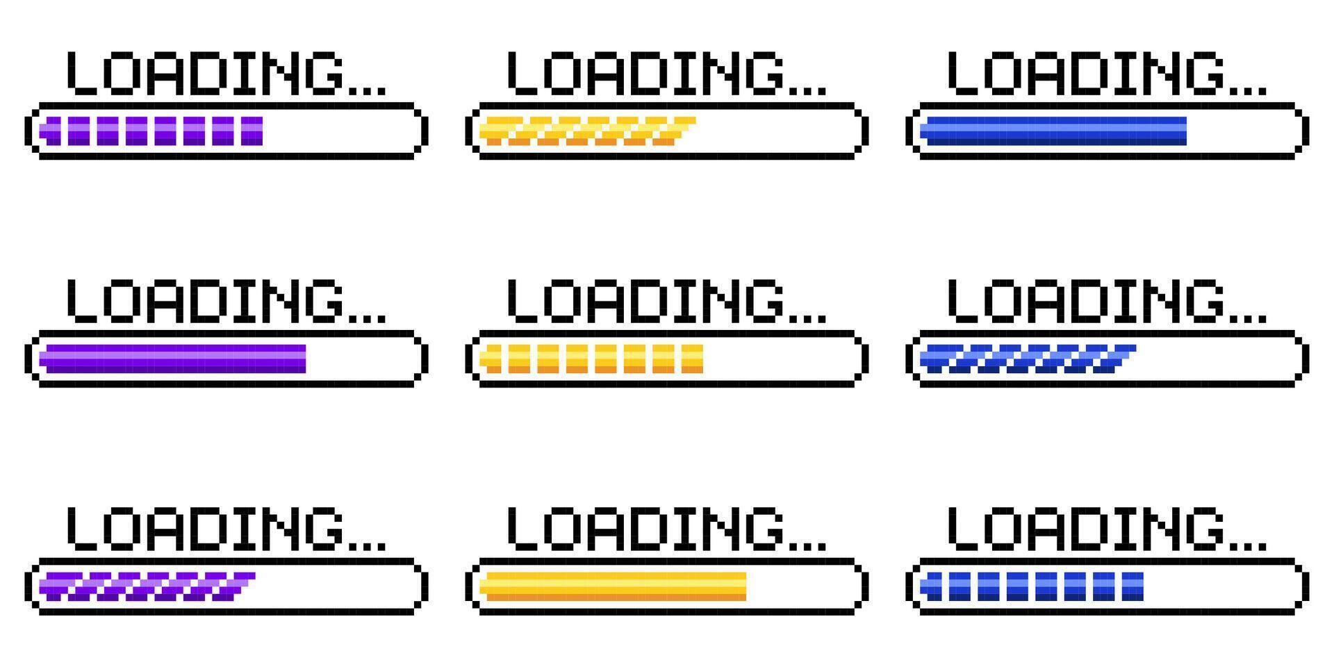Pixel art 8-bit loading bar concept. Loading or Installing process. vector