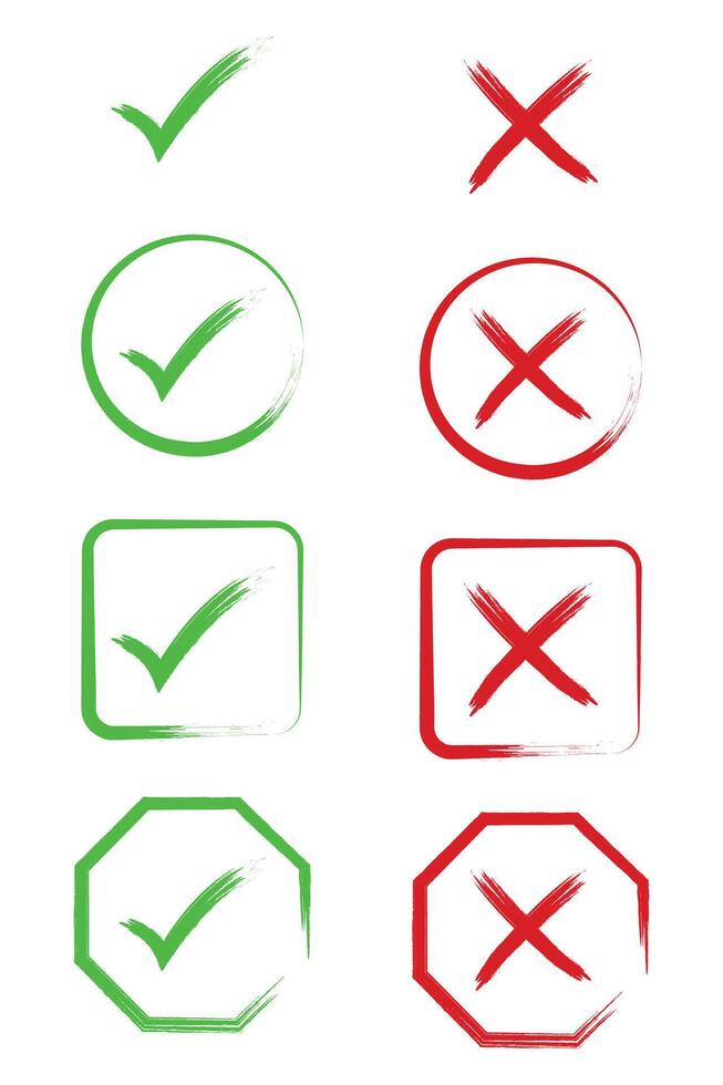 Green Check mark and red cross mark icon set vector