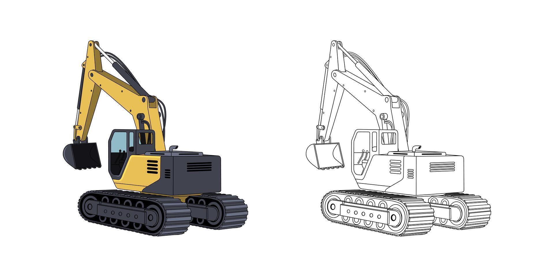 Excavator Vehicle Cartoon Back View Design Illustration vector