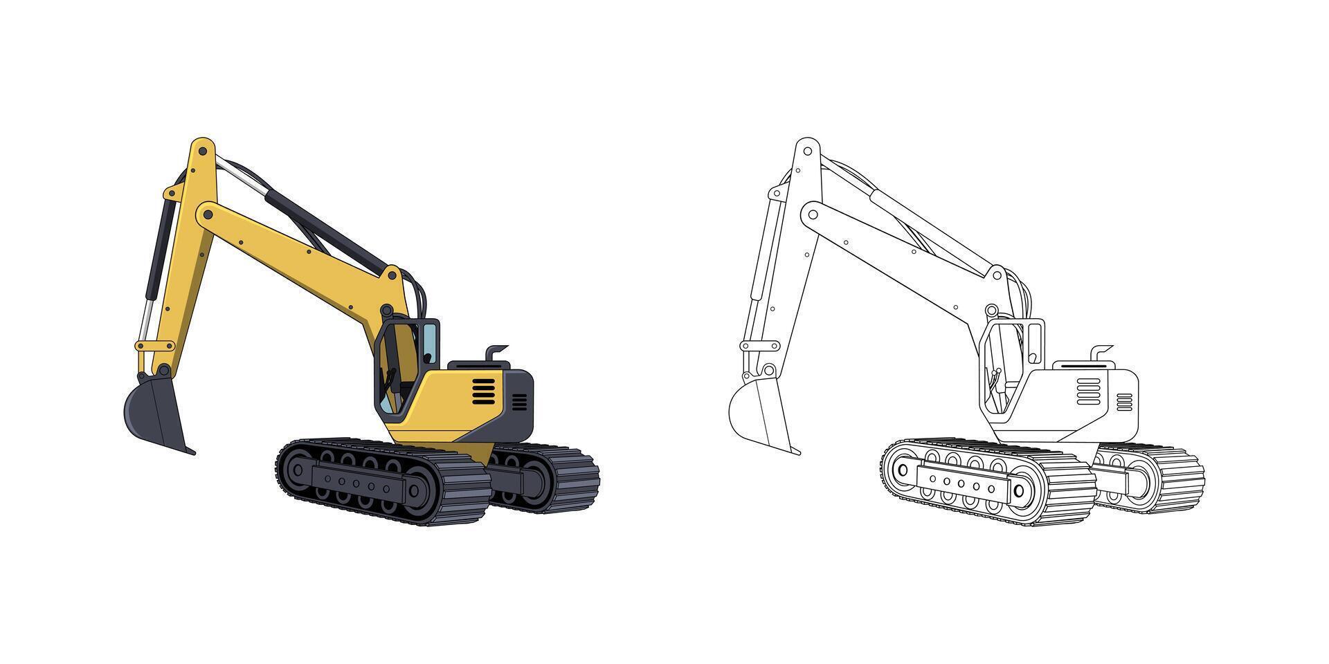 Excavator Vehicle Cartoon Side View Design Illustration vector