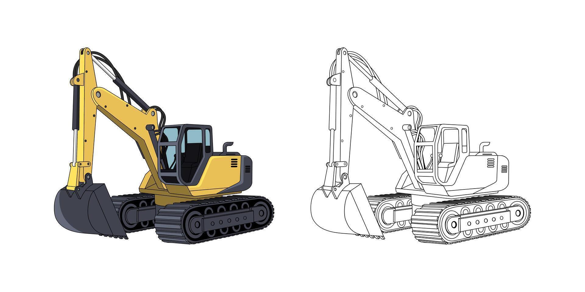 Excavator Vehicle Cartoon Design Illustration vector