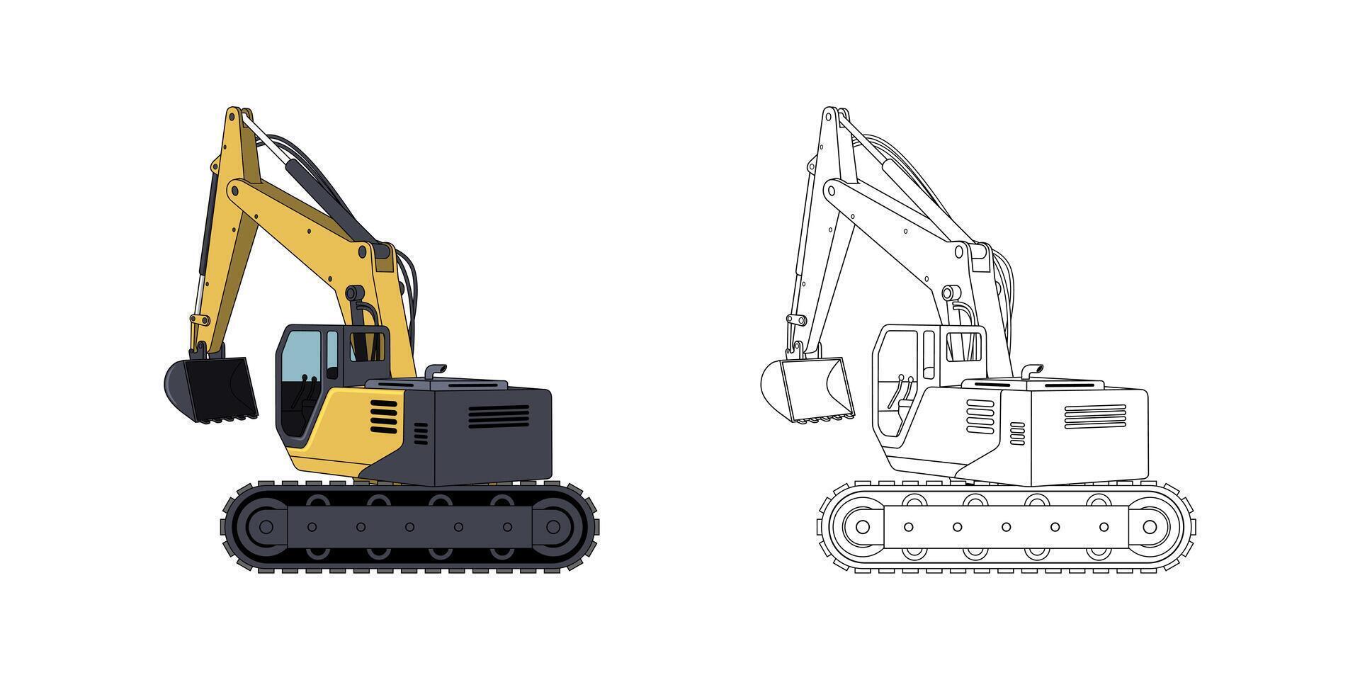 Illustration of Excavator Vehicle Cartoon Back View vector