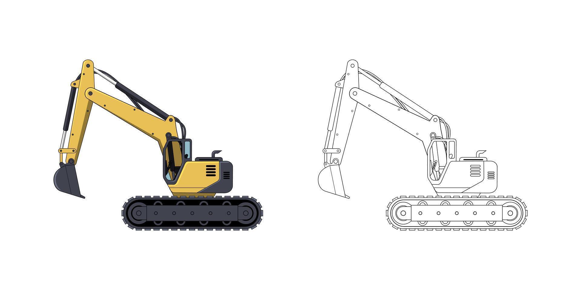 Illustration of Excavator Vehicle Cartoon Side View vector