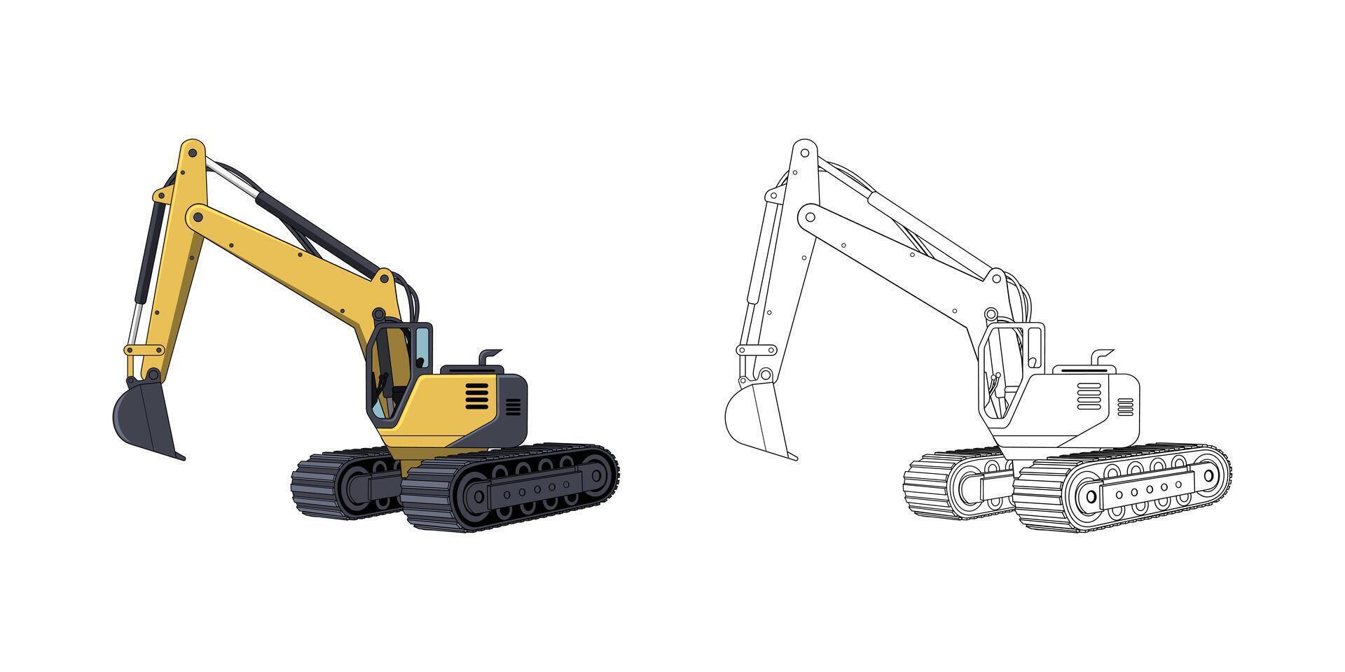 Excavator Vehicle Cartoon Side View vector