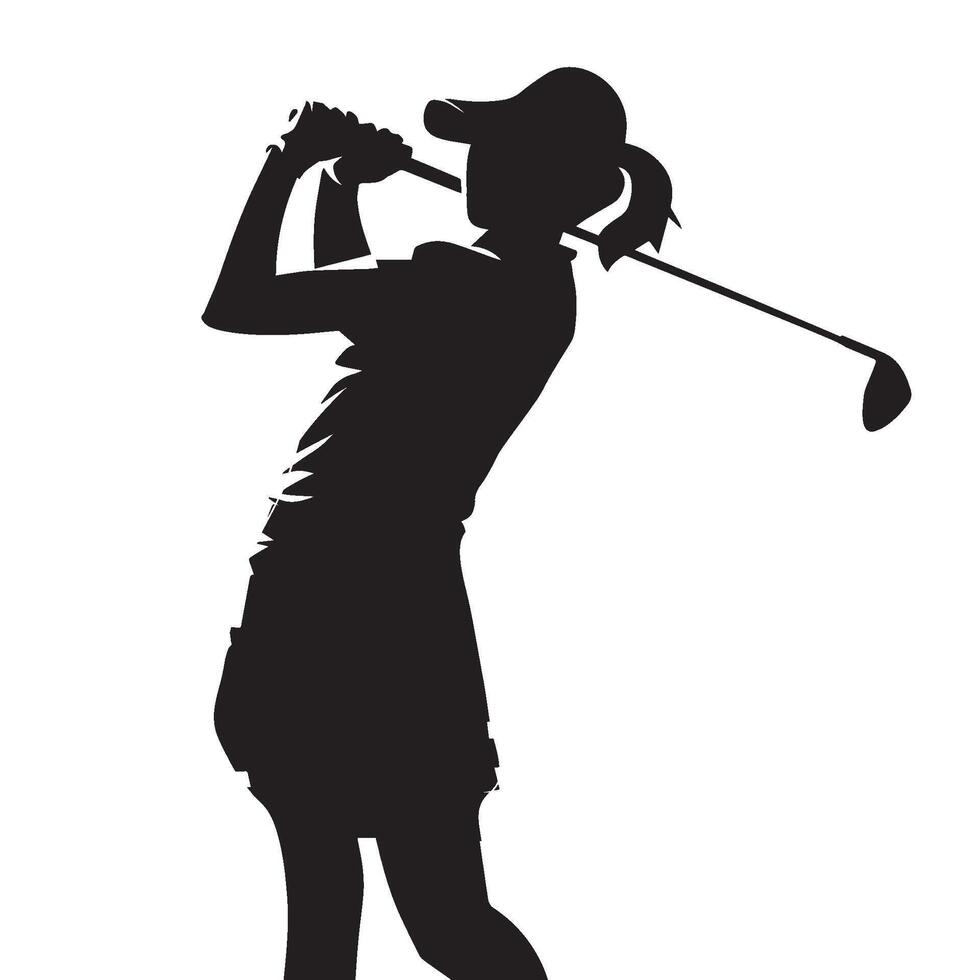 Silhouette of a woman playing golf on a white background vector