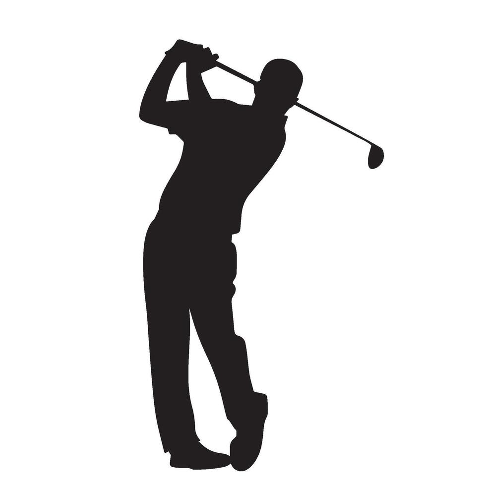 Silhouette of a man playing golf on a white background vector
