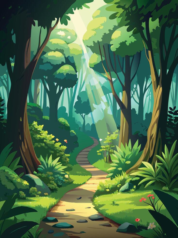 Beautiful landscape with forest, road and Tree. vector
