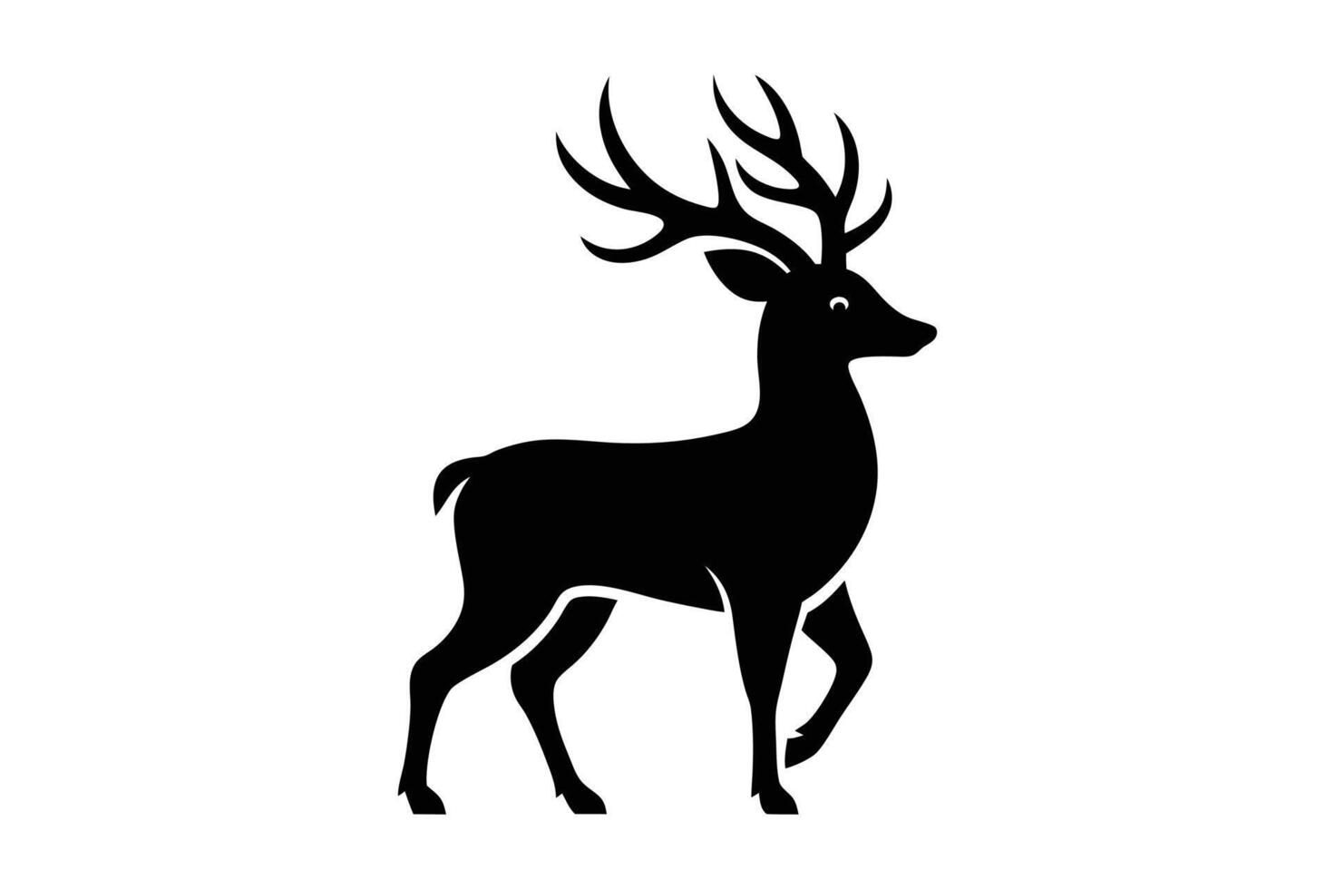 a black and white drawing of a deer with antlers. vector