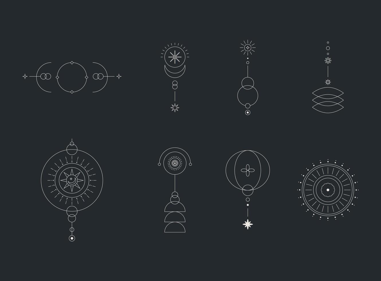 Set of moon and sun line art. Minimal boho linear symbols. Celestial mystic element. line art illustration vector