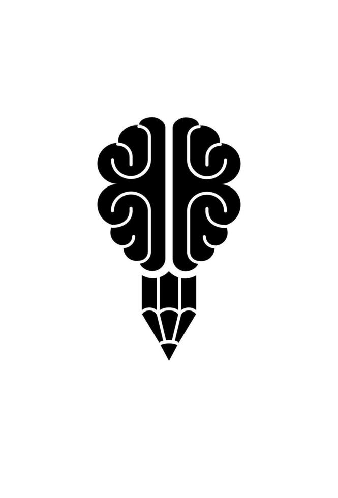 brain creativity logo and pencil for intelligence vector