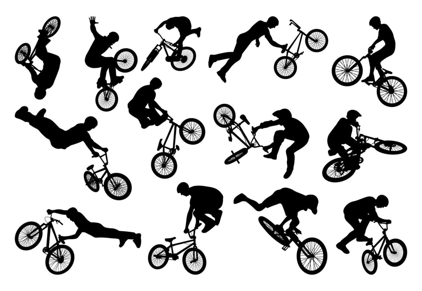 Bmx stunt silhouette illustration set vector