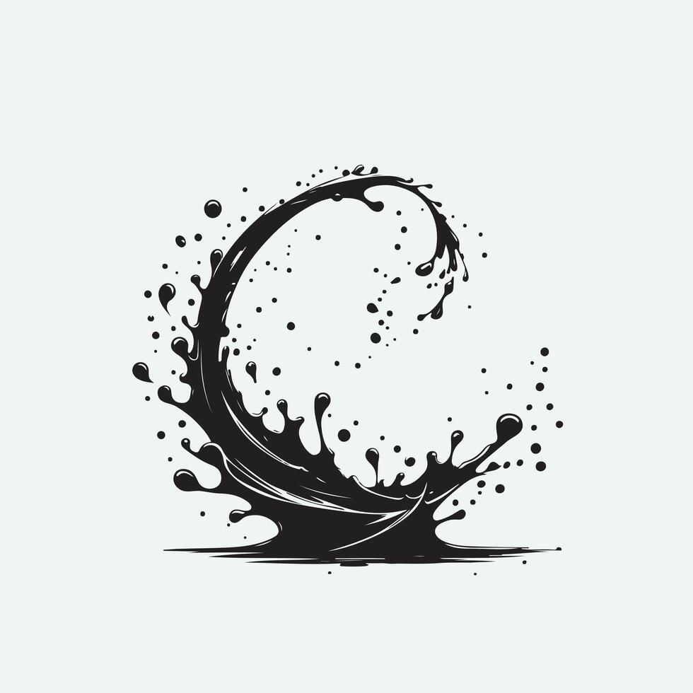 A black and white logo of a wave with splashes vector