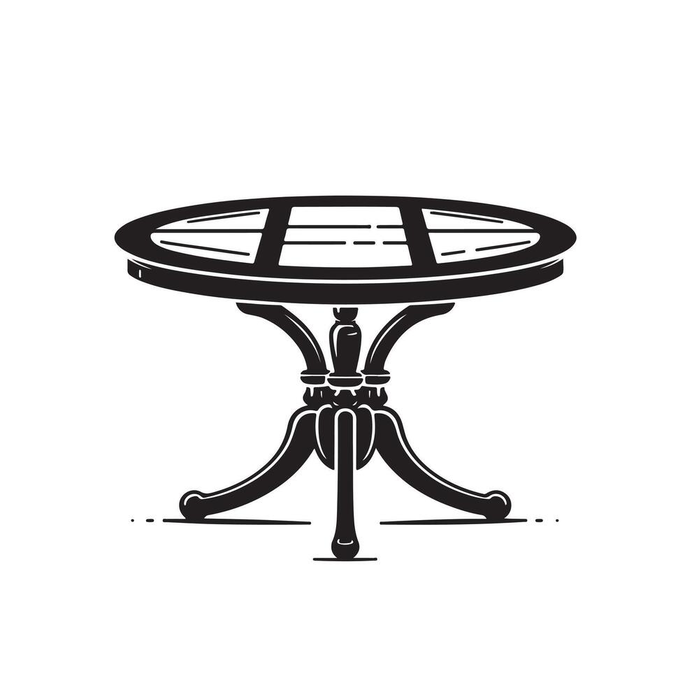 A black and white illustration of a round table vector