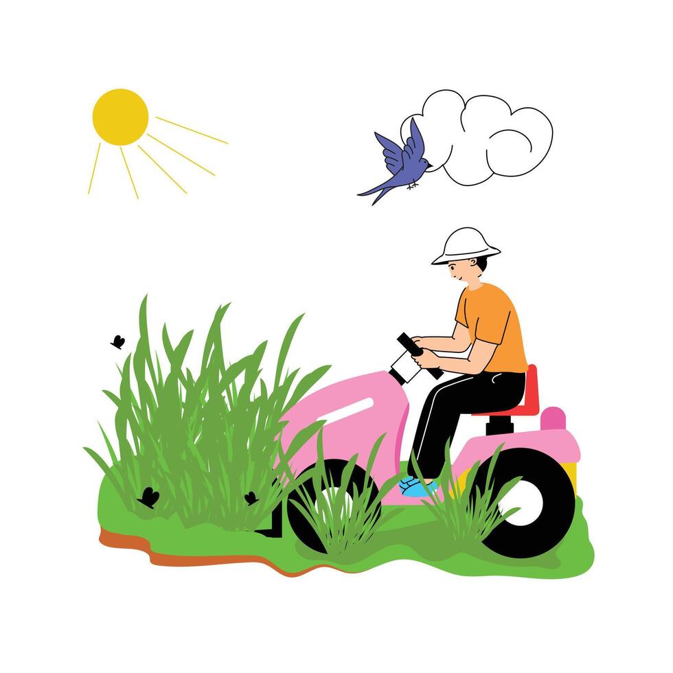 Grab this creatively crafted grass cutting flat illustration vector