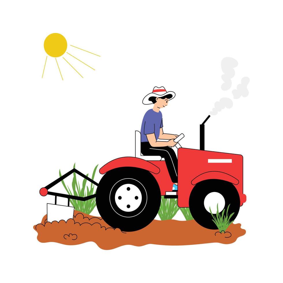 A farmer driving a tractor in the field vector