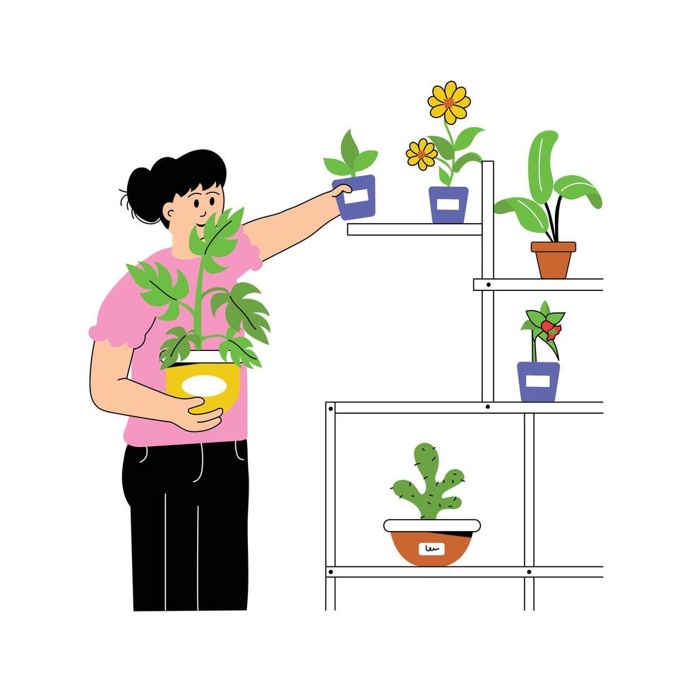 A person organizing a variety of potted plants vector