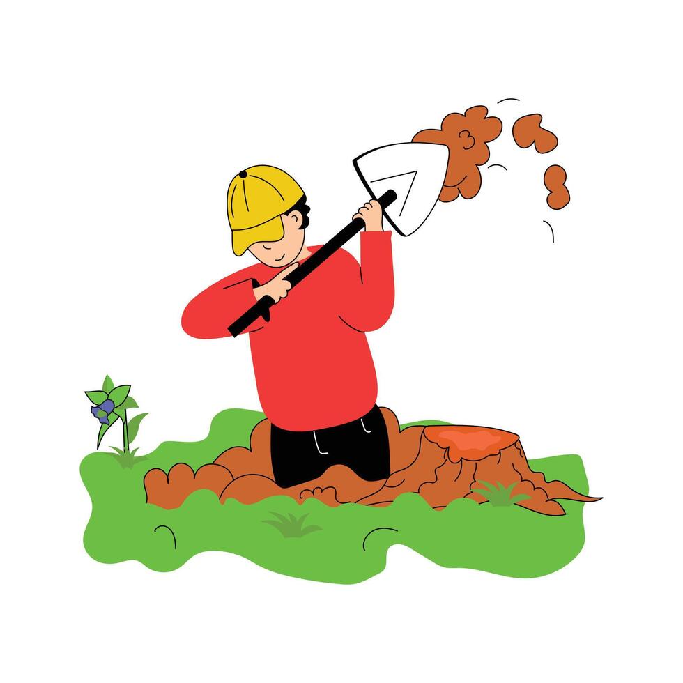 A gardener digging a hole in the soil vector