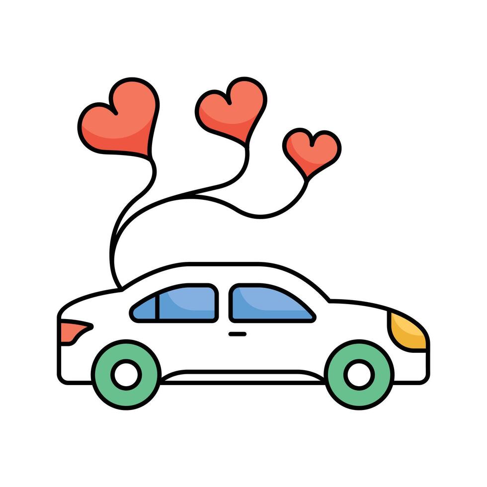 Decorated car symbolizing the newlyweds journey after the wedding vector