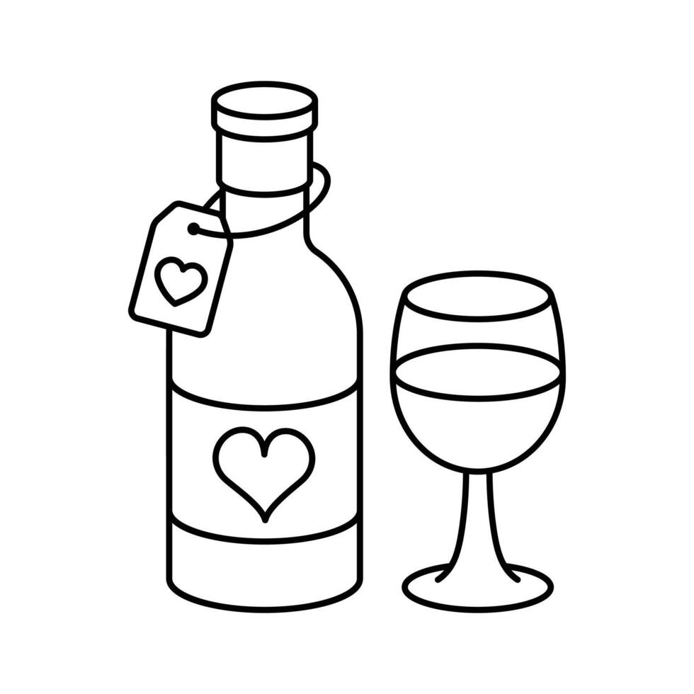 A bottle of wine with a glass, symbolizing love and relaxation vector