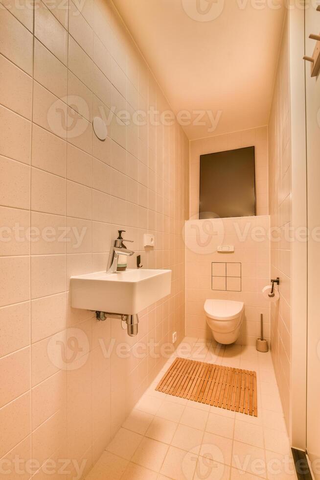 A bathroom with a toilet and a sink photo