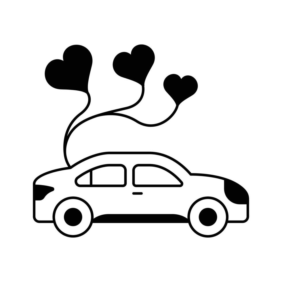 Decorated car symbolizing the newlyweds journey after the wedding vector