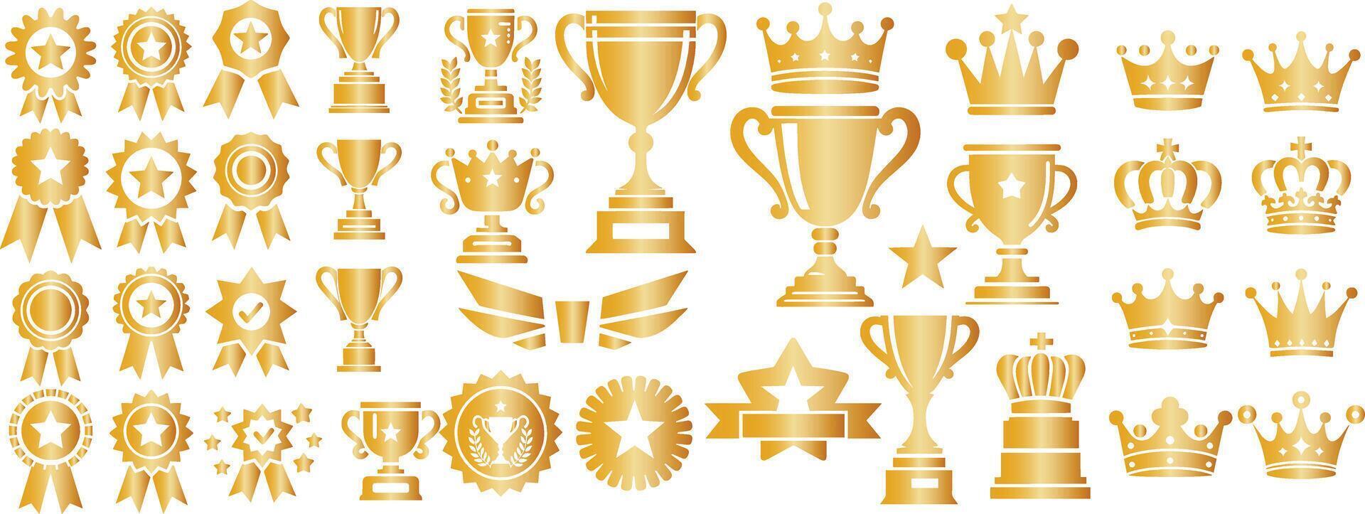 Award Collection for Celebrating Achievements and Success Features Trophies, Ribbons, Badges, and Victory Symbols for Competitions and Events vector