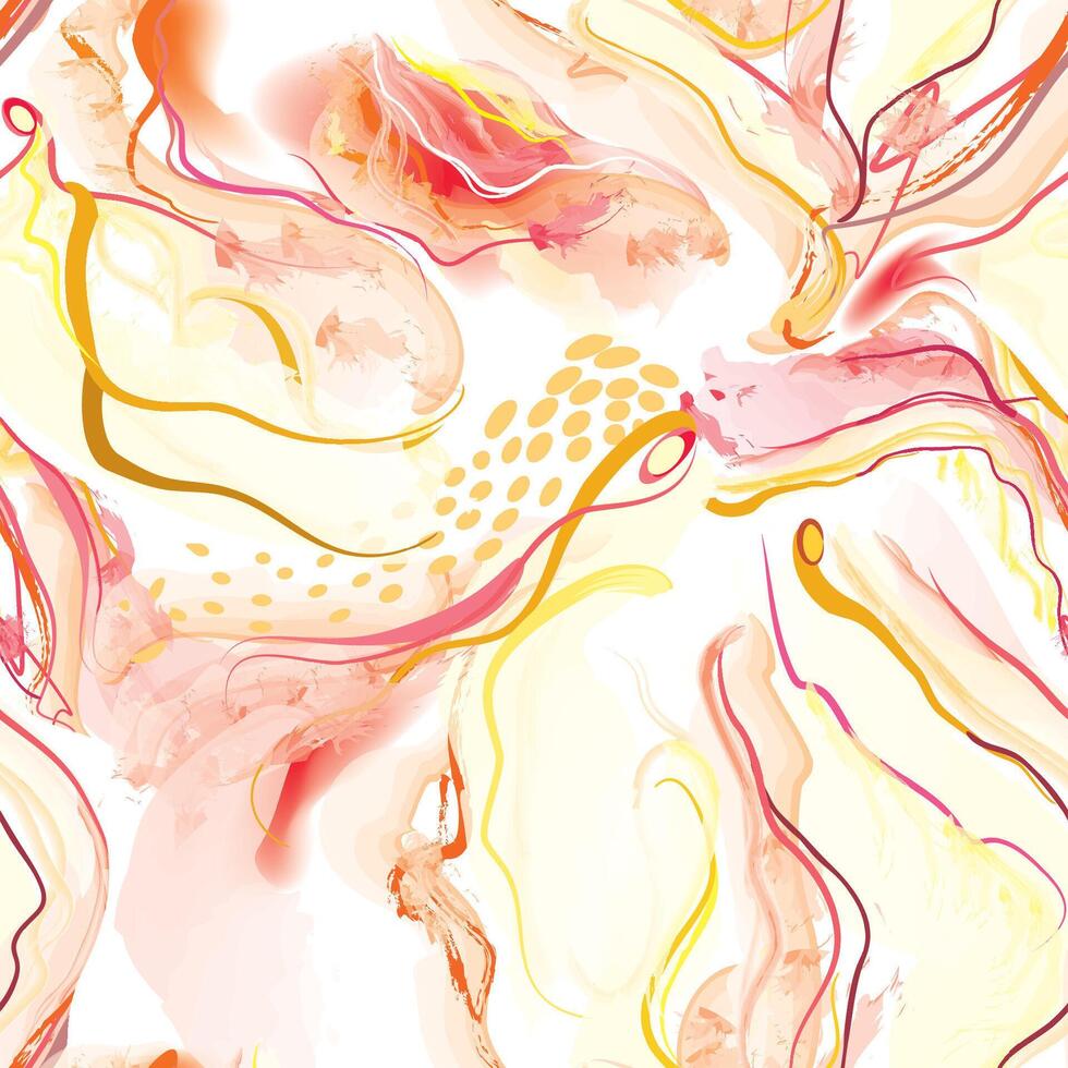 Autumn seamless pattern with wavy lines. Abstract beautiful watercolour texture with organic shapesic vector