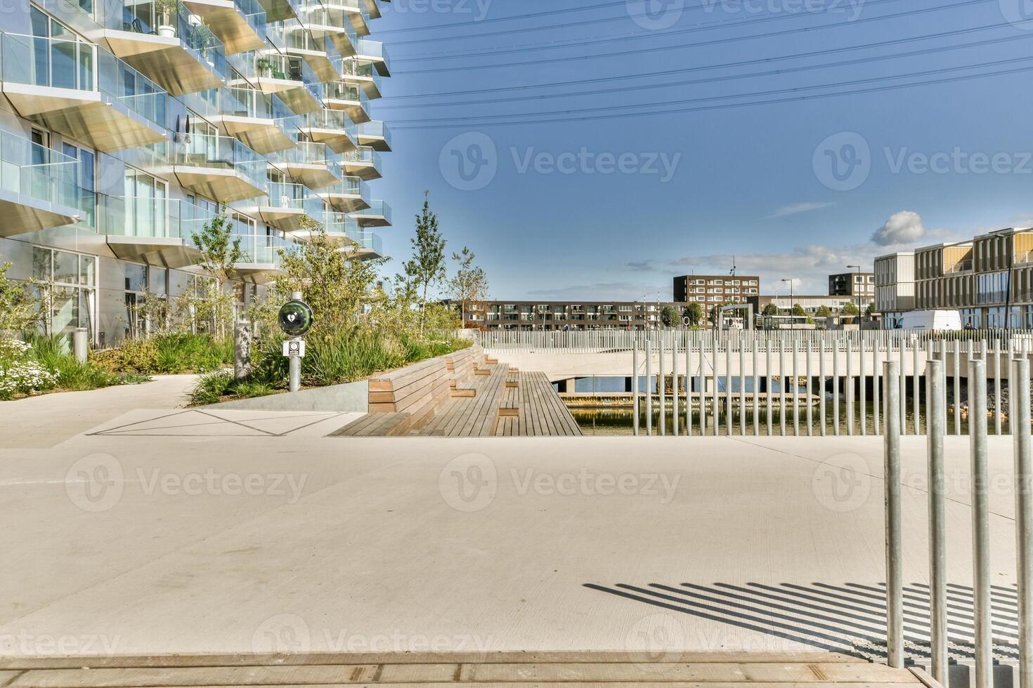 A view of the waterfront from the side of a building photo