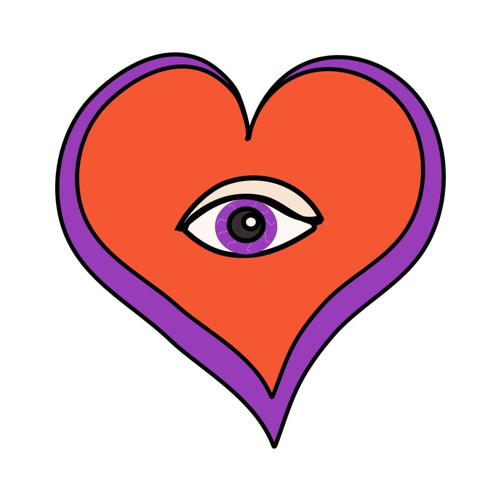 A red heart shape featuring a purple eye placed inside of it vector