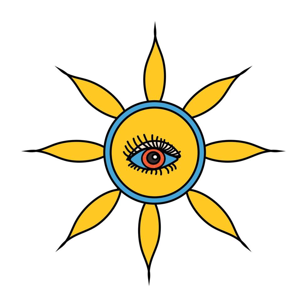 This is a drawing depicting a sun that has an eye at its center vector