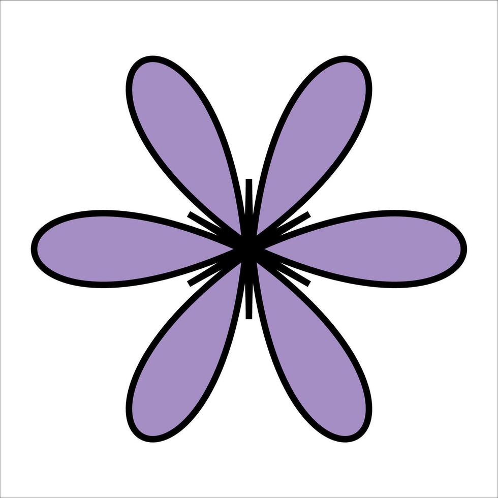 A purple flower with six petals and a black center on white vector