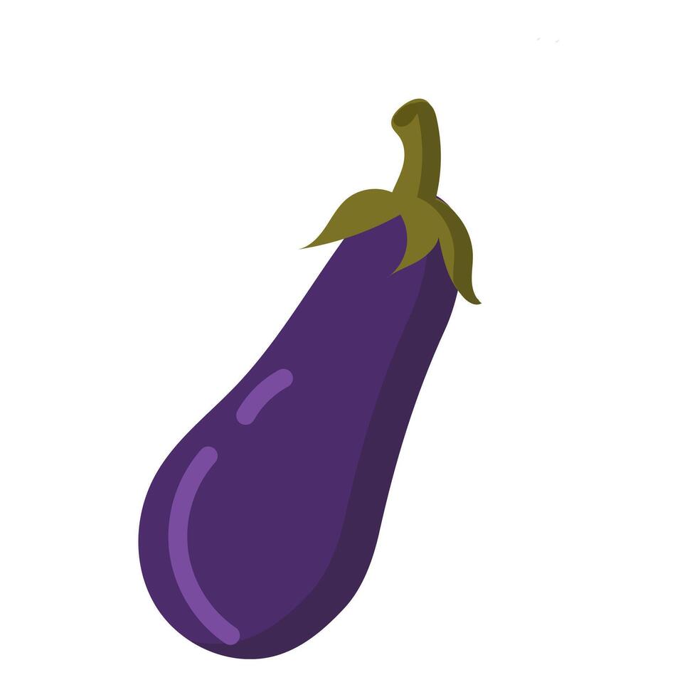 A vibrant purple eggplant with a green stem on a white background vector