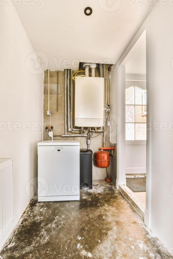 A white refrigerator and a washing machine in a room photo