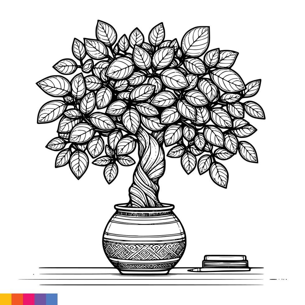 A bonsai tree in a pot with leaves vector