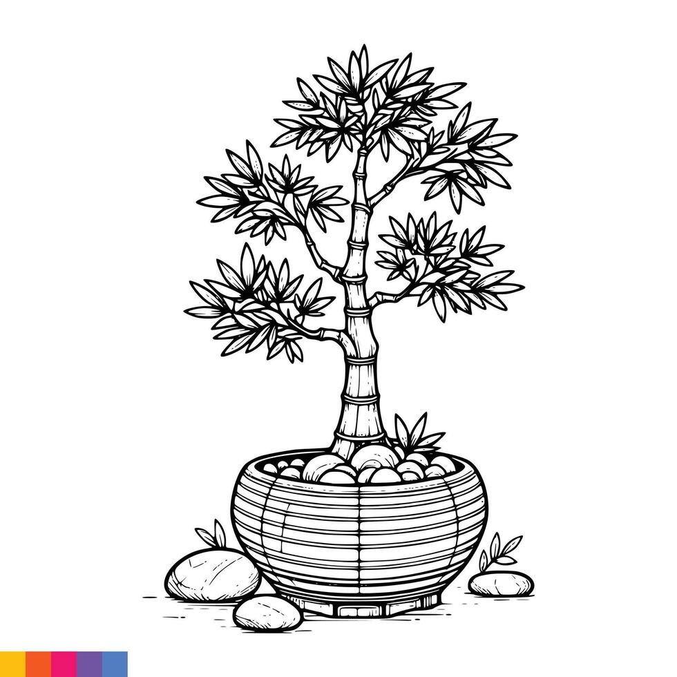 A bonsai tree in a pot coloring page vector