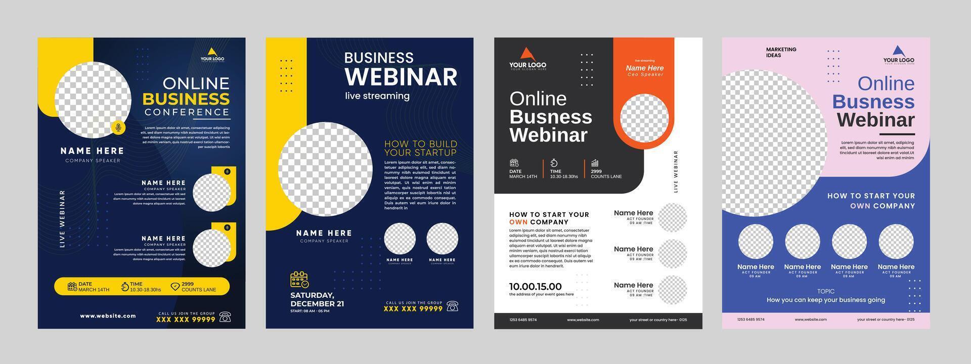 corporate business webinar conference flyer design layout template, marketing business event strategies workshop poster online live meeting vector