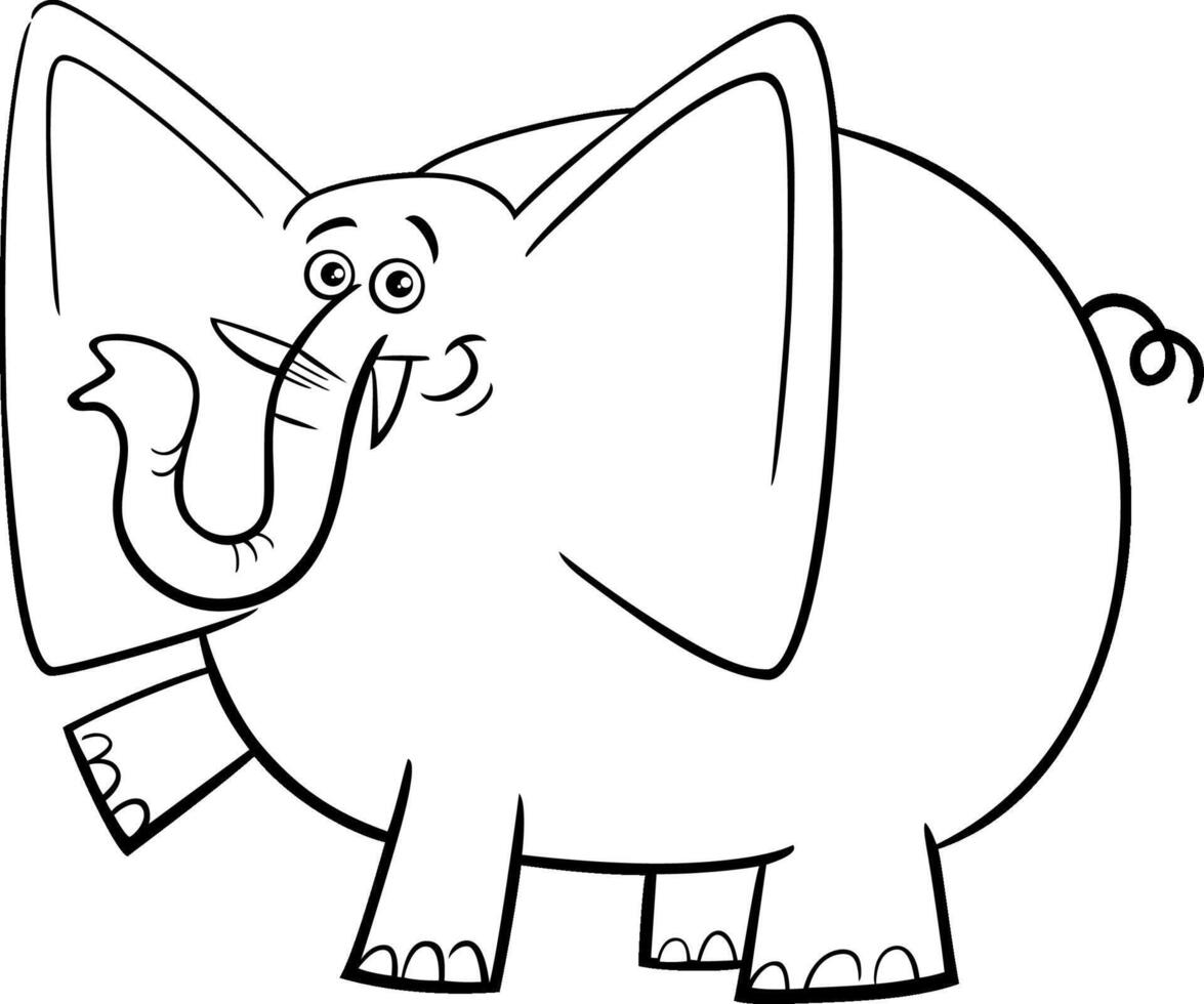 funny cartoon elephant animal character coloring page vector