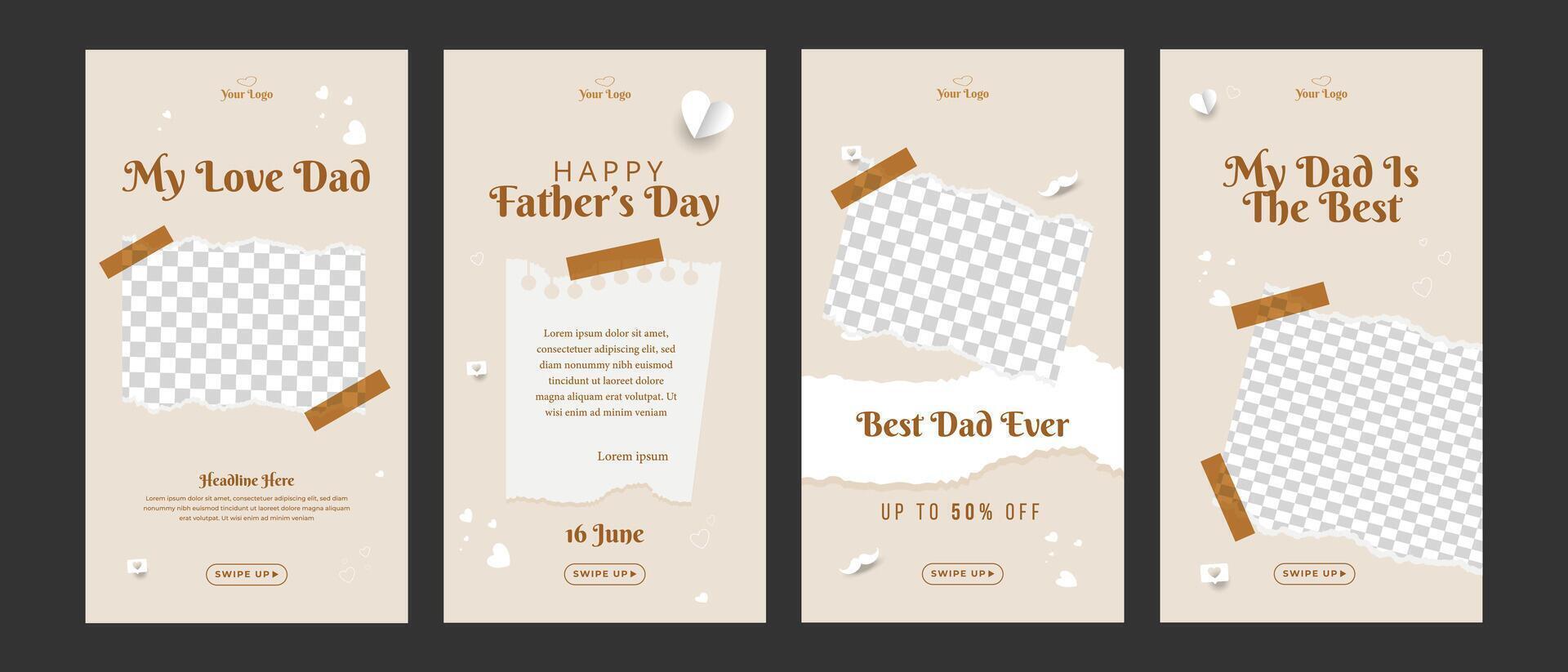 Father Day Social Media Stories Collection Design Template vector