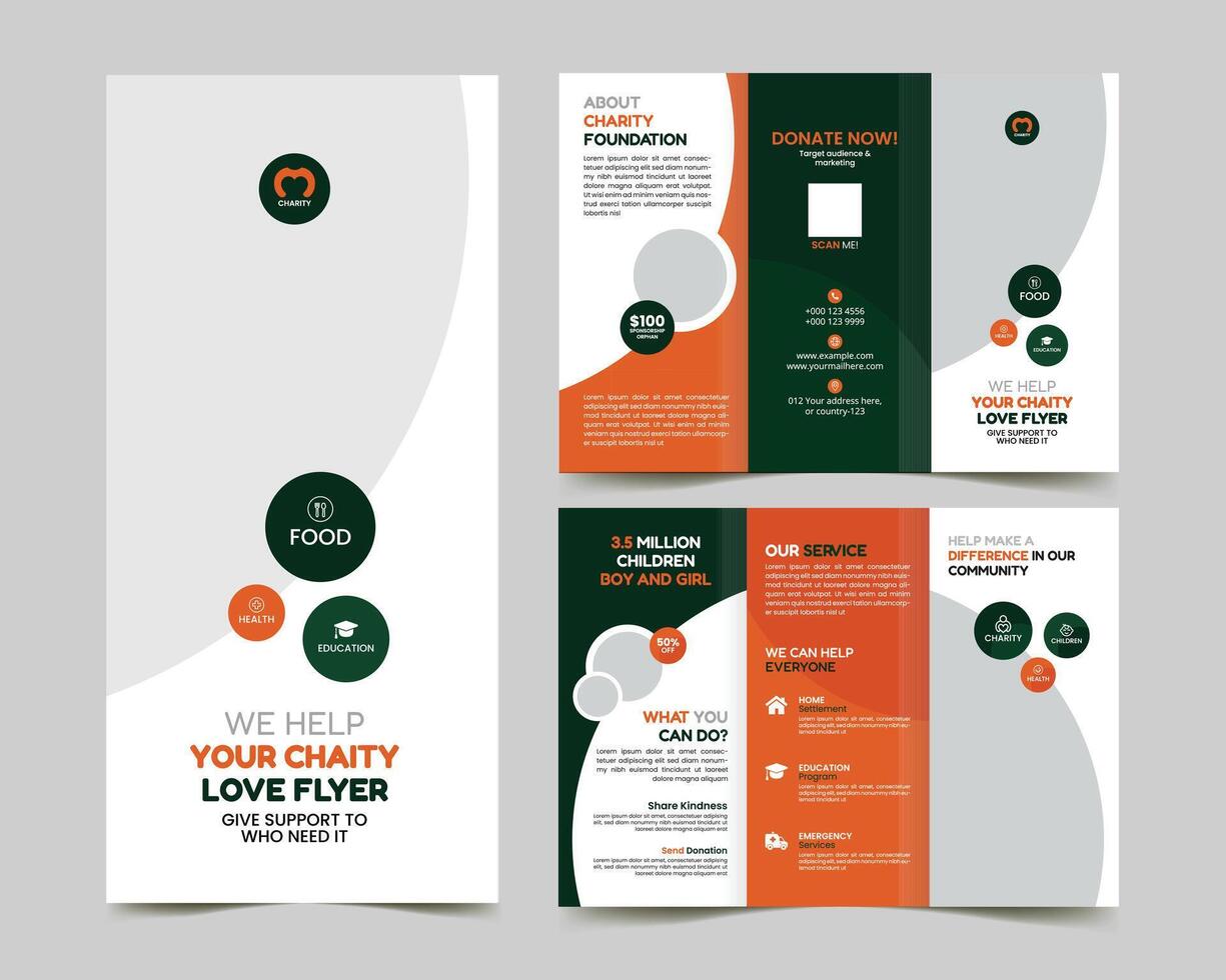 charity trifold brochure design template vector