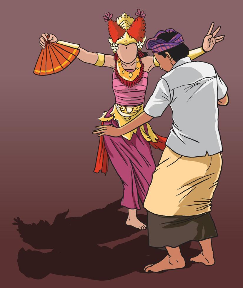 illustration of joged bumbung dance in bali vector
